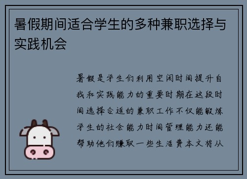 暑假期间适合学生的多种兼职选择与实践机会