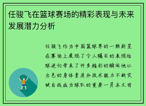 任骏飞在篮球赛场的精彩表现与未来发展潜力分析