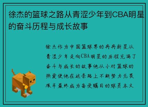 徐杰的篮球之路从青涩少年到CBA明星的奋斗历程与成长故事