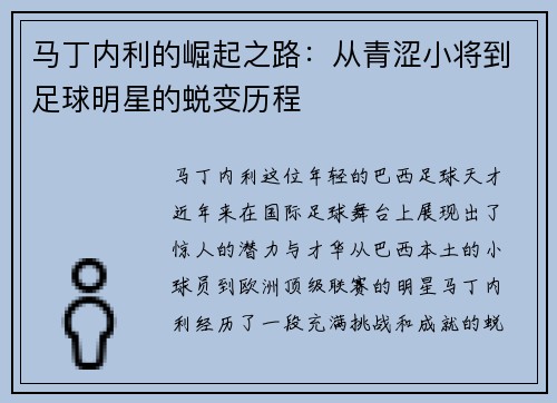 马丁内利的崛起之路：从青涩小将到足球明星的蜕变历程