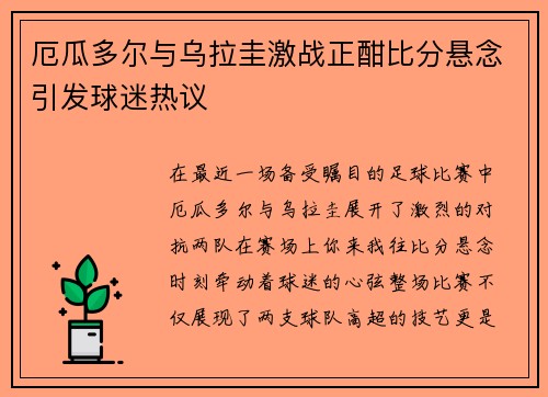 厄瓜多尔与乌拉圭激战正酣比分悬念引发球迷热议