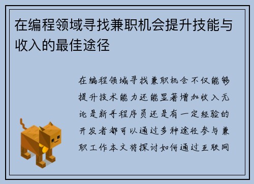 在编程领域寻找兼职机会提升技能与收入的最佳途径