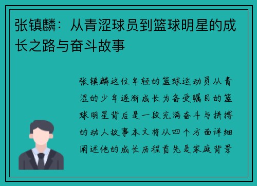 张镇麟：从青涩球员到篮球明星的成长之路与奋斗故事